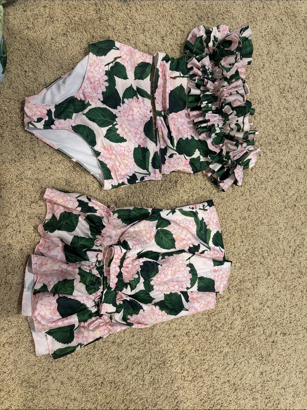 Pink Floral Two-Piece Ruffle Swim Set